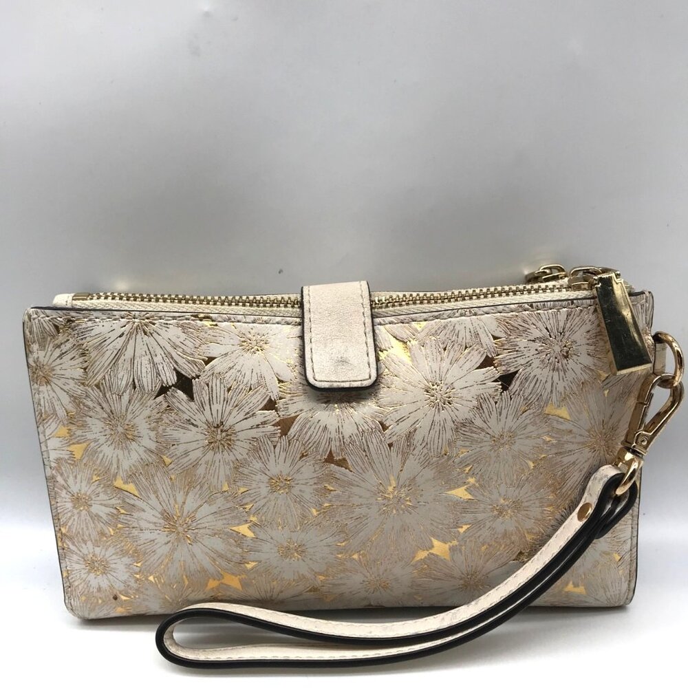 Michael Kors Gold Floral Embossed Leather Karla Wristlet - Picture 2 of 12